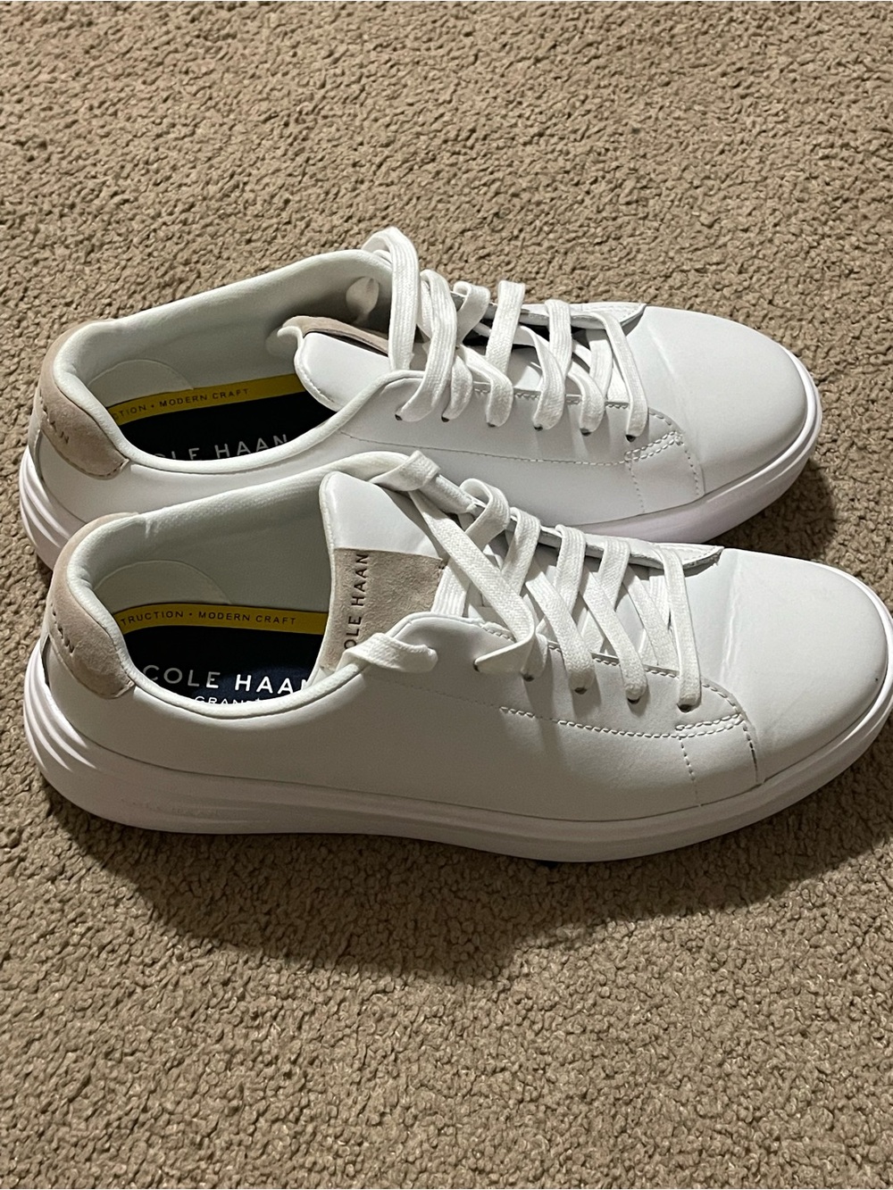Cole Haan White Men’s Lace-Up Leather Sneakers with Beige Heel Tab